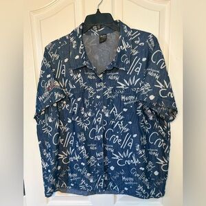Women’s Plus Disney Her‎ Universe Top Blue Cruella De Vil Chambray Button 2X.